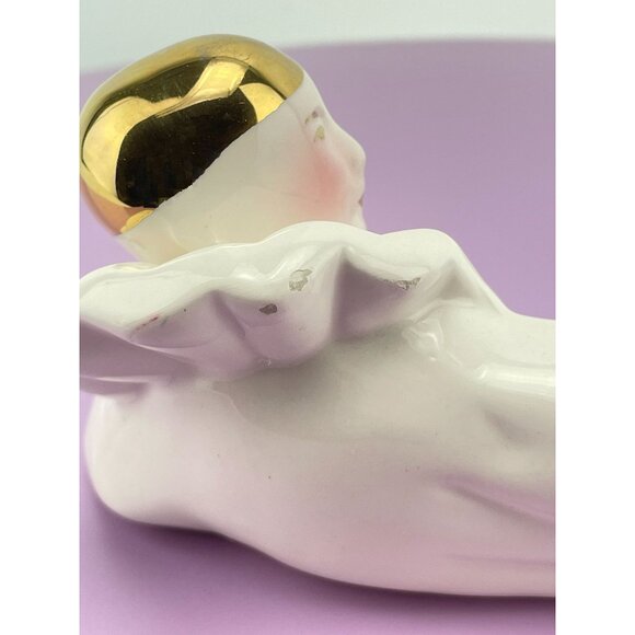Vintage 1980s Pierrot clown figurine, gold, white porcelain, kitsch Harlequin - Picture 8 of 9